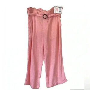 NWT Zac and Rachel Pink Capri high rise pants Cropped wide Leg Linen pants Sz XL